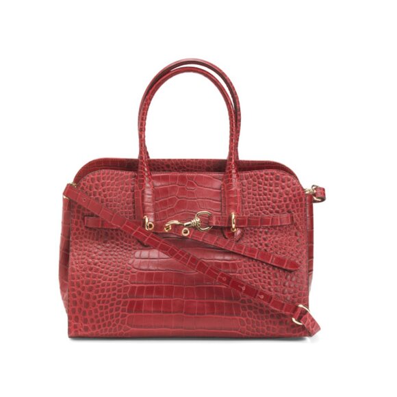 CLAUDIA Red Made In Italy Leather Croco Belt & Buckle Annalou Satchel - Picture 1 of 2